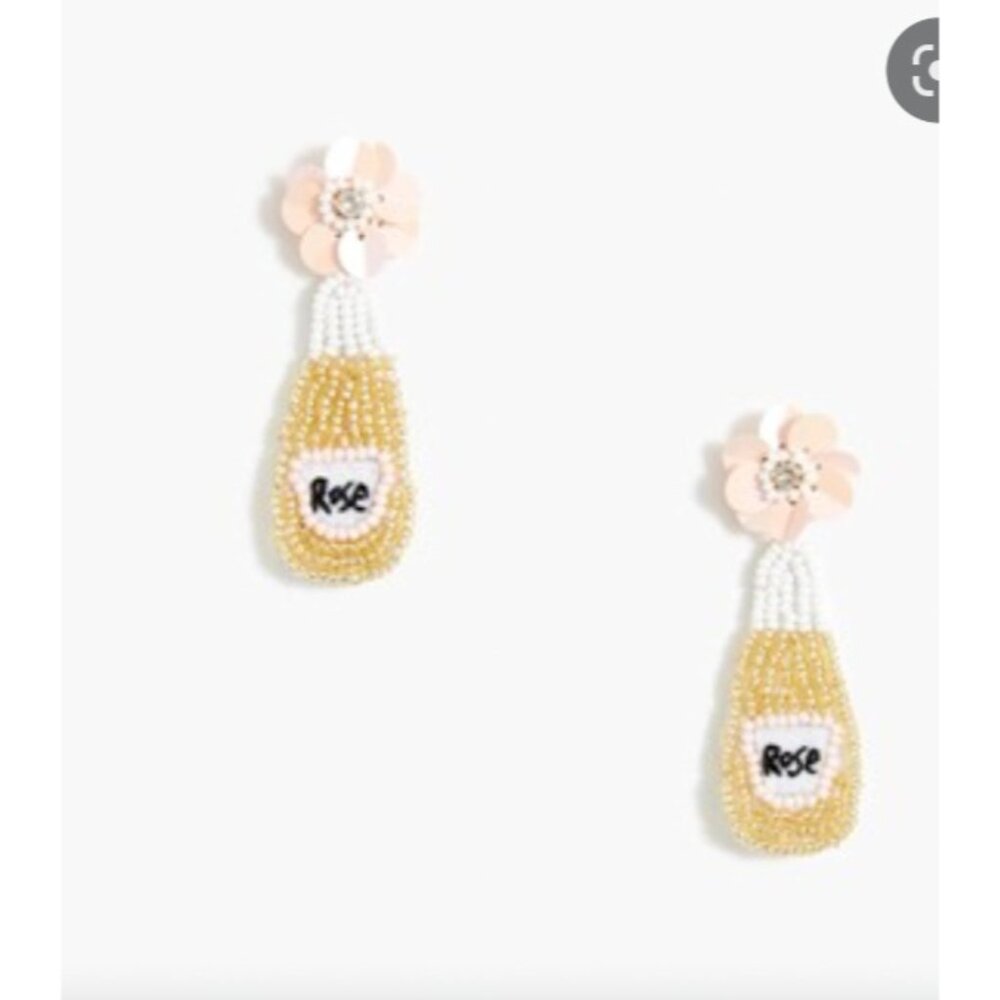 J.Crew Beaded champagne rosé bottle statement earrings